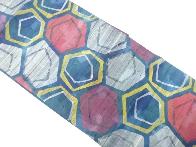 アンティーク　手織り紬　変わり亀甲模様織り出し袋帯（材料）